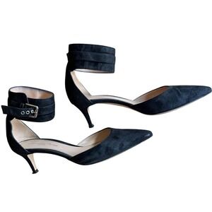 $795 Gianvito Rossi Black Suede Ankle Strap Kitten Heel Pumps Size IT36.5; US6.5